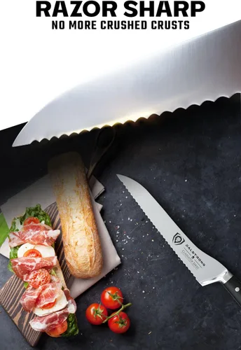 Vista 2 de Dalstrong Cuchillo de pan dentado, 8 pulgadas, Gladiator Series Elite, cuchillo de delicatessen, acero alemán forjado de alto carbono, cortador