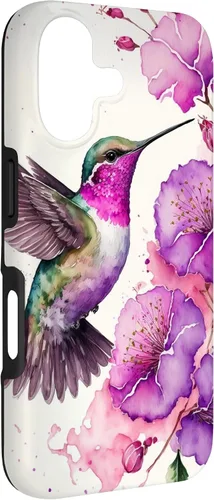 Vista 3 de Hummingbird Floral Watercolor Pink Purple Paint Flowers Case for iPhone 17