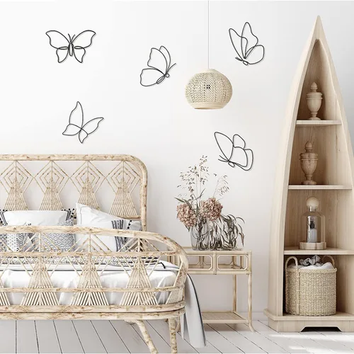 Vista 2 de Hotop 6 piezas de decoración de pared de mariposa de metal negro con alambre de mariposas, líneas de arte de pared, flores colgantes