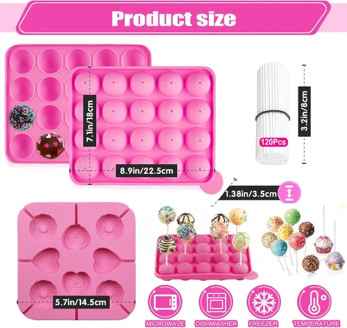 Vista 3 de Molde de silicona para tartas + 120 palitos, molde de Pascua sin BPA para hornear para dulces, chocolate, piruletas, postres, magdalenas, cocción