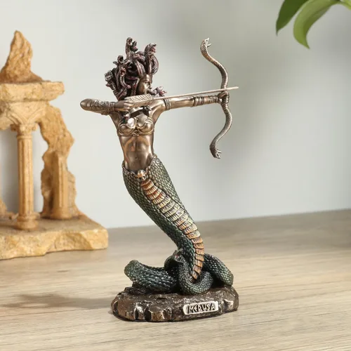 Vista 3 de Veronese Design 6 1/8 pulgadas Furioso Medusa Shooting Flecha Resina Escultura Bronce Final