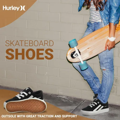 Vista 4 de Hurley Boardy - Tenis de skater con cordones, tenis bajos con cordones, a la moda, para niños y niñas, ligeros, clásicos, casuales, para niños