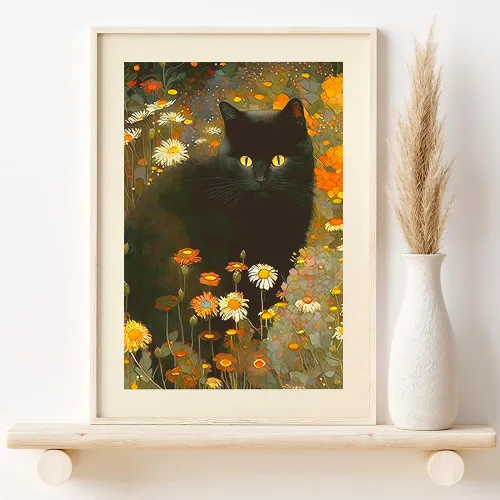 Vista 3 de Gustav Klimt Garden - Póster de lienzo famoso con gato negro, impresión floral, regalo divertido, decoración del hogar, póster de fotos de pared, 12