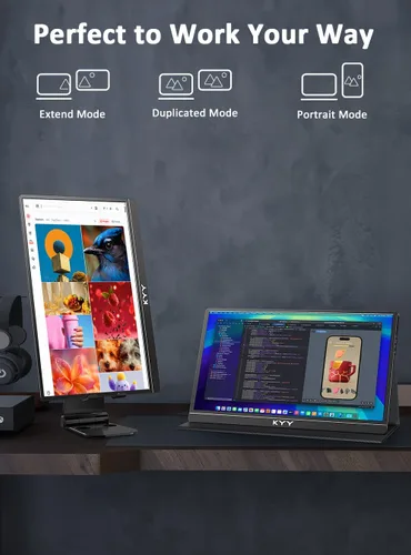 Vista 7 de KYY Monitor portátil 4K de 15.6" Monitor portátil para portátil UHD IPS 3840X2160 Pantalla externa con 100% sRGB y HDR Monitor