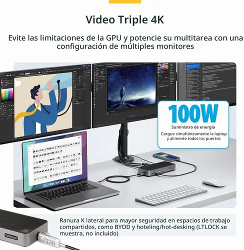 Vista 3 de StarTech - Base universal USB-C triple 4K, MacBook Pro Air y Windows, HDMI