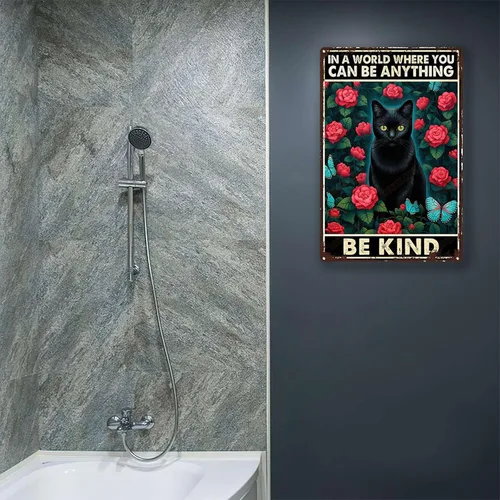 Vista 4 de TSEZLOJH Letrero de metal con diseño de gato negro en un mundo donde puedes ser cualquier cosa ser amable para decoración del hogar, 8 x 12 pulgadas