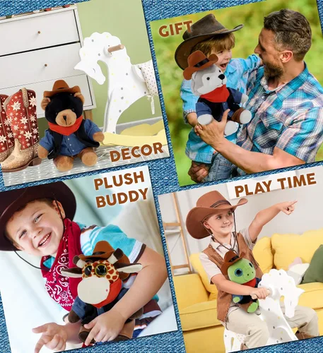 Vista 3 de DolliBu - Disfraz de vaquero de peluche, traje del oeste, pequeño para 5-7 pulgadas