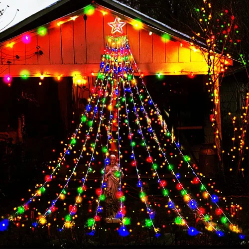 Vista 7 de Aokudoni - Decoración de Navidad para exterior, 12.6 pies, 350 luces LED, 8 modos, luces de estrella de Navidad para exterior para casa, patio, Azul