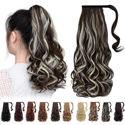 Vista 38 de Extensiones de cabello para cola de caballo, extensión de cola de caballo roja de 16 pulgadas, corta, ondulada, rizada, envolvente, cola de caballo