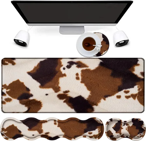 Vista 13 de Combo de alfombrilla de mouse 4 en 1, alfombrilla de mouse grande para juegos + soporte de muñeca para teclado + reposamuñecas de mouse + posavasos