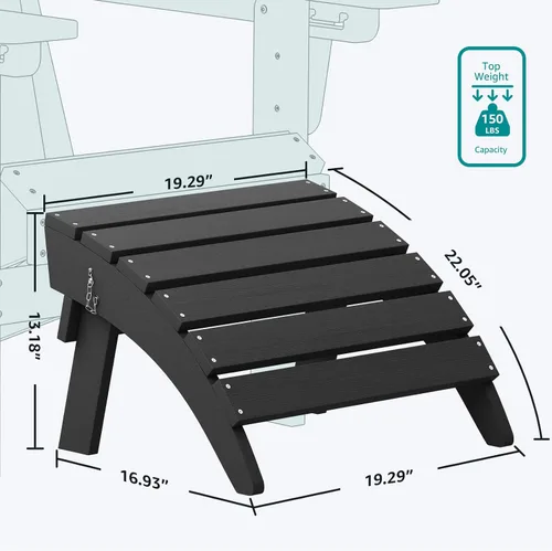 Vista 5 de SERWALL - Puf Adirondack plegable, reposapiés de exterior sin montaje, para todo clima, reposapiés de patio para silla Adirondack, color negro