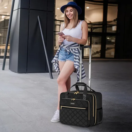 Vista 2 de Ytonet Bolsa para portátil con ruedas para mujer, Negro -, Bolsa con ruedas para laptop