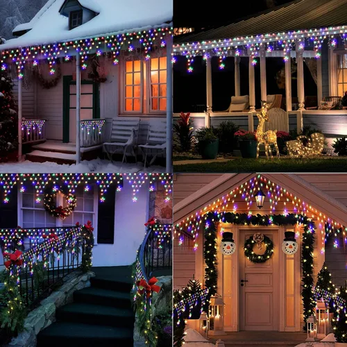 Vista 6 de Luces de Navidad Decoraciones Exteriores 13.8 pies 200 Luces LED de Navidad con 12 Estrellas, Luz de Cortina de Hadas Regulable con 8 Modos