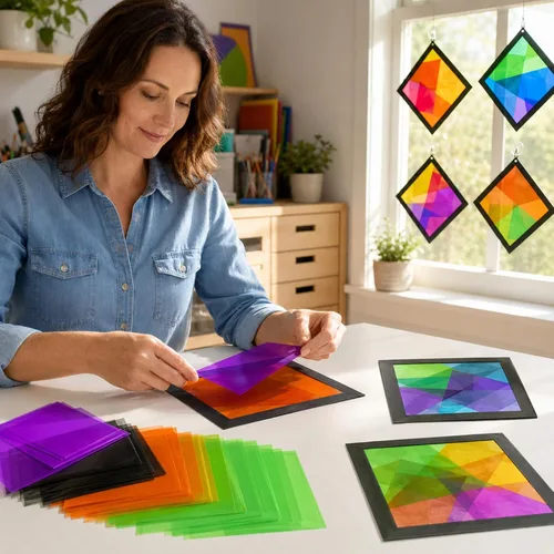 Vista 6 de Outus 104 hojas de celofán de colores de celofán de regalo para filtrar luces, manualidades, embalaje, regalos pequeños, envoltura de dulces