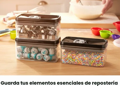 Vista 6 de Felli Flip Tite Contenedor de almacenamiento de alimentos con tapa de 4 pulgadas, rectángulo, anillo hermético con cierre abatible, juego de Negro
