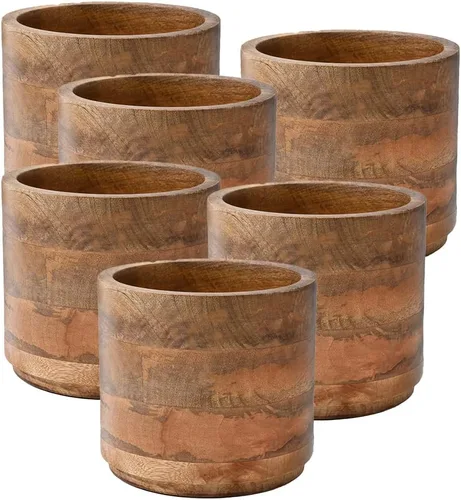 Vista 14 de Serene Spaces Living Macetero grande de madera de mango marrón, maceta de madera natural para flores y plantas sintéticas, plantas