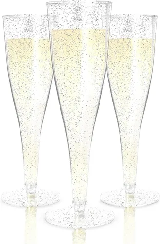 Vista 13 de Prestee Juego de 24 copas de champán de plástico transparente, capacidad de 4.5 onzas, vasos desechables inastillables, adecuadas para bodas