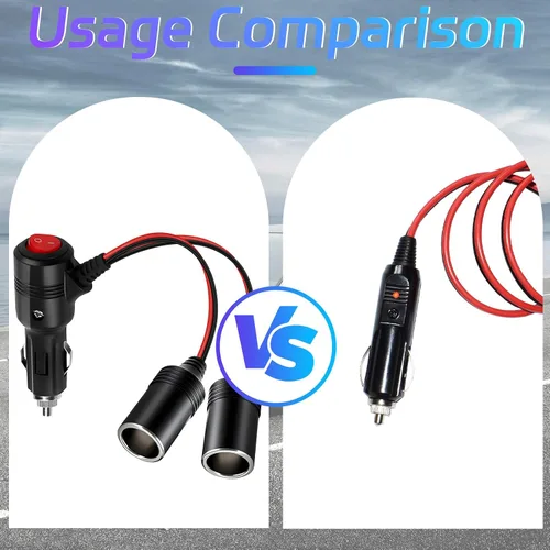Vista 12 de Herfair Divisor de encendedor de cigarrillos para automóvil, adaptador de encendedor de cigarrillos de 2 enchufes, cable de extensión, puerto