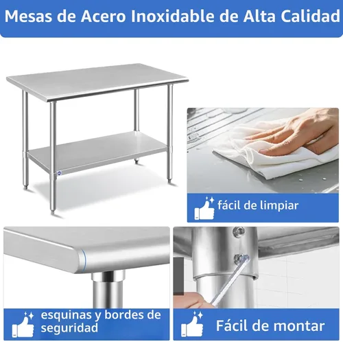 Vista 6 de ROCKPOINT Mesa de acero inoxidable para preparación y trabajo, 14x24 pulgadas; mesa de cocina comercial de metal NSF resistente con estante inferior