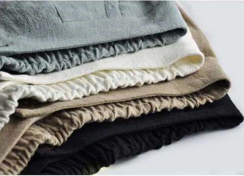 Vista 4 de Minibee - Pantalones informales de lino para mujer con cintura elástica y bolsillos
