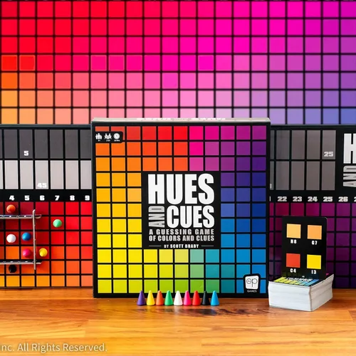 Vista 2 de HUES and CUES Juego de adivinanzas de colores vibrantes, perfecto para la noche de juegos en familia Conecta pistas y colores 480 cuadrados