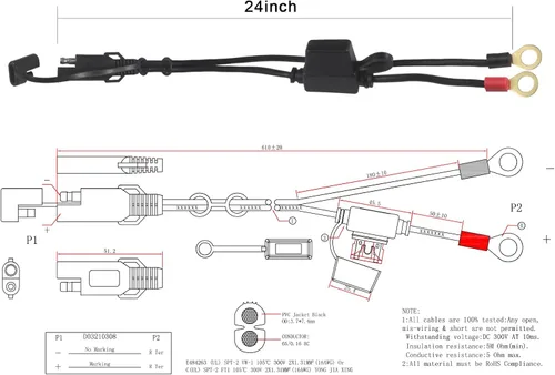 Vista 3 de [1 paquete] Arnés de terminal de anillo tórico Sae de 2 pies – Cable de terminal de anillo de ojal Sae 16awg Cable de extensión de cargador