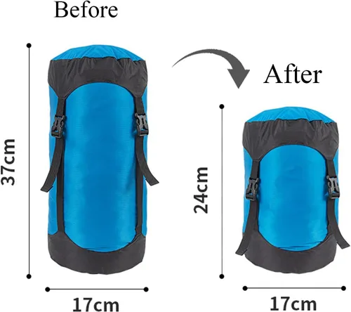 Vista 3 de Saco de compresión de nailon para saco de dormir, organizador de bolsas ligeras para camping, mochilero, senderismo Azul