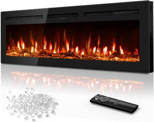 Vista 8 de Tehanld - Calentador eléctrico ultrafino de 50 pulgadas, empotrado en la pared 60-99°F Thermostat, 0/750/1500W Fast Heating, Child Lock, 12H