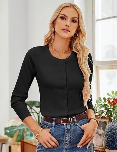 Vista 2 de GRACE KARIN Cárdigan de punto clásico de manga larga con botones y cuello redondo para mujer