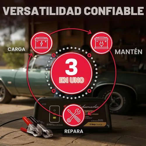 Vista 3 de Cargador y mantenedor de batería de coche Schumacher Electric 6A, 6V/12V - SC1320