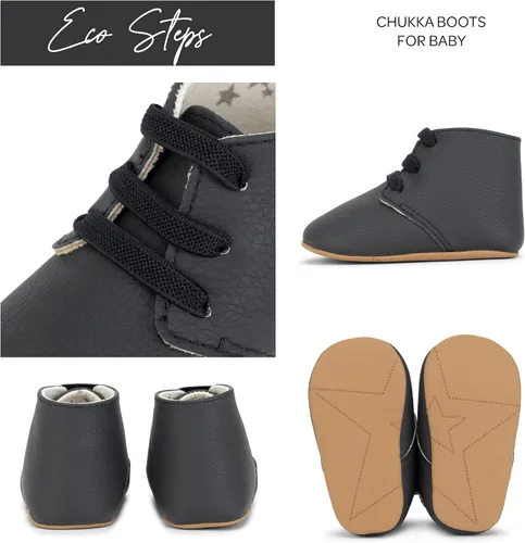 Vista 3 de JuJuBe Eco Steps - Chukka Boots for Babies & Infants - Machine Washable Vegan Leather Baby Shoes Negro