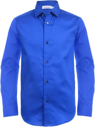 Vista 9 de Calvin Klein Boys' Long Sleeve Sateen Dress Shirt, Button-Down Style with Buttoned Cuffs & Shirttail Hem Negro