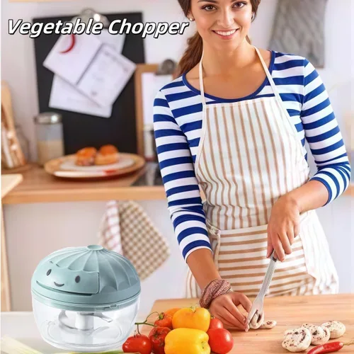 Vista 3 de Procesador manual de alimentos, picador de verduras, mini cortador de ajo con cuerda de mano, cortador de cebolla para verduras, jengibre, frutas