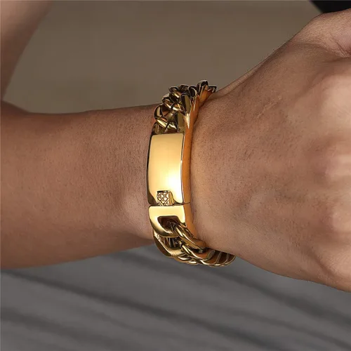 Vista 5 de ROWIN&CO Stainless Steel Curb Cuban Link Bracelets for Men, Black18K Gold PlatedRainbow, Nickel-free, Hypoallergenic Jewelry, Miami Cuban Link Curb
