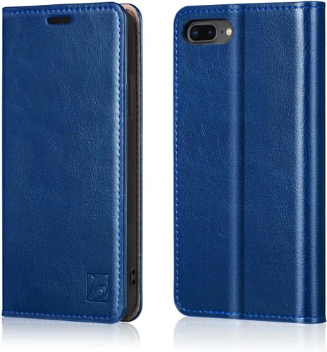Vista 49 de Belemay Funda tipo cartera compatible con iPhone 8 Plus, de piel de vaca auténtica, funda tipo folio (funda interior de TPU suave), ranuras