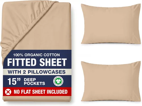 Vista 50 de LANE LINEN - Sábana bajera tamaño individual 100% algodón orgánico y 1 funda de almohada, tejido de percal suave, transpirable, apta para colchones