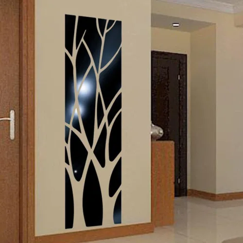 Vista 8 de Adhesivos de pared de espejo acrílico 3D, ramas de árbol, calcomanías de espejo acrílicas extraíbles autoadhesivas para pared, calcomanías
