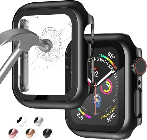 Vista 24 de Adepoy Paquete de 8 fundas con protector de pantalla de vidrio templado compatible con Apple Watch SE3 SE2 SE Series 6/5/4 de 1.575 pulgadas