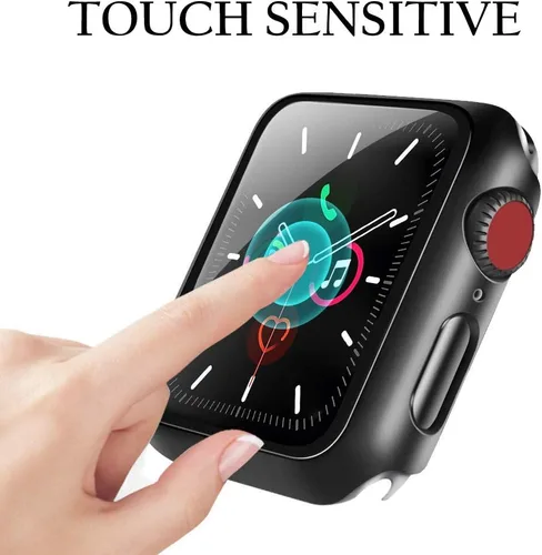Vista 4 de YMHML Funda compatible con Apple Watch de 1.496 pulgadas Series 3/2/1 con protector de pantalla de vidrio templado integrado, protector delgado
