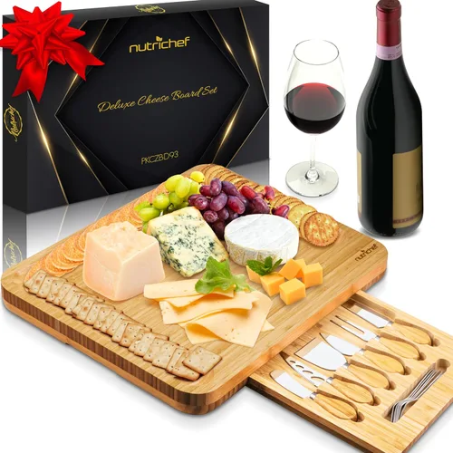 Vista 8 de NutriChef Set de tabla de queso de bambú natural con taza de condimentos extra grande de bonificación - Tamaño 100% orgánico para el hogar, plato