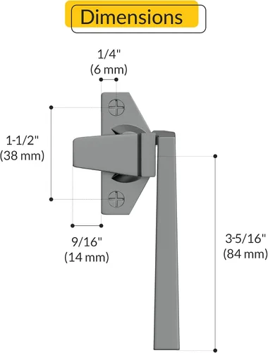 Vista 2 de BRIXWELL Cam Handle Offset Left Hand Type, Die Cast, Aluminum Finish, 3-5/16" Length, 1-1/2" Screw Spacing, 11/32" Latch Thickness, Adjustable
