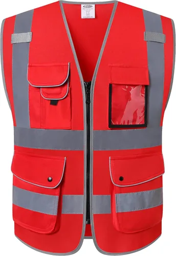 Vista 39 de JKSafety Chaleco de seguridad frontal con cremallera de alta visibilidad Clase 2 de 9 bolsillos con tiras reflectantes, cumple con las normas