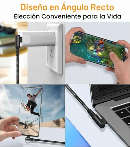 Vista 2 de sweguard Cable de carga USB tipo C en ángulo recto [2 unidades, 3.3 pies] 3.1A cable trenzado de nailon para iPhone 17, 16, 15 Pro Max Plus, iPhone