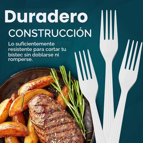 Vista 6 de 500 unidades – Horquillas de plástico blanco desechables de peso pesado Gran paquete de horquillas para fiestas Horquillas de plástico