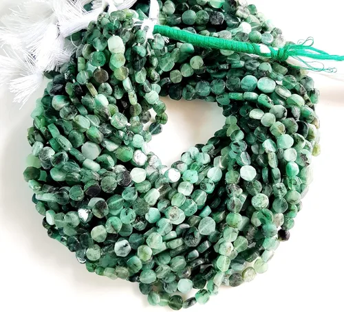 Vista 5 de Cuentas de esmeralda de piedras preciosas naturales, cuentas sueltas de esmeralda genuina para hacer joyas, cuentas perforadas en forma de moneda