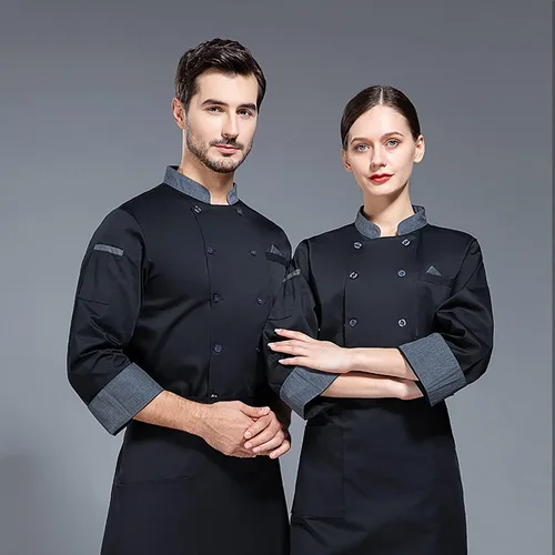 Vista 2 de Chaqueta de chef unisex de doble botonadura con espalda completa ligera con costuras de color uniforme de chef