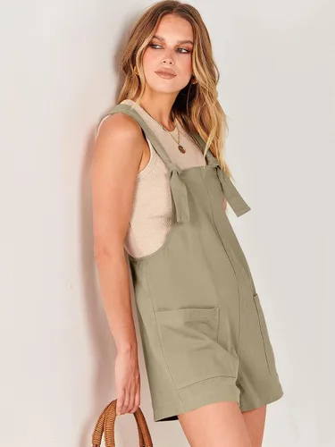 Vista 8 de ANRABESS Overol de verano para mujer, holgado, sin mangas, con tirantes ajustables, con bolsillos