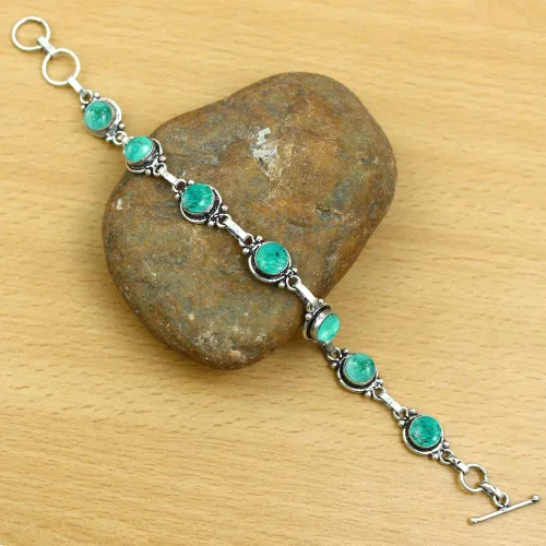 Vista 29 de Round Shape Natural & Synthetic Gemstones Silver Plated Bracelets for Women - Vintage Bohemian Style Handmade Birthstone Adjustable Link Bracelet