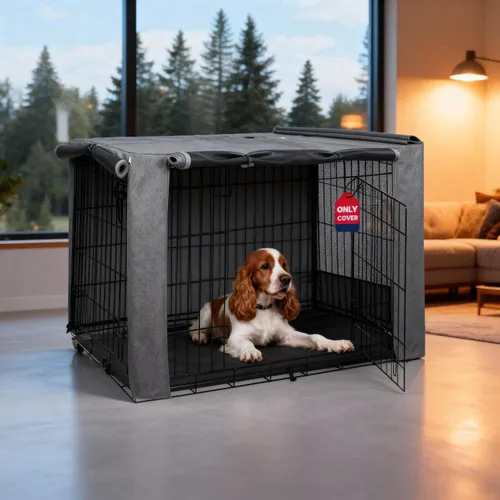 Vista 23 de HiCaptain Funda para Jaula de Perro 24.0" L x 18.0" A x 20.0" Al con Malla Transpirable, Funda para Perrera Duradera Heavy Duty, Paneles con Doble
