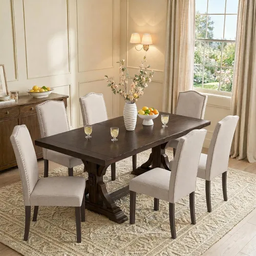 Vista 7 de Juego de 2 sillas de comedor tapizadas modernas y elegantes para cocina Beige
